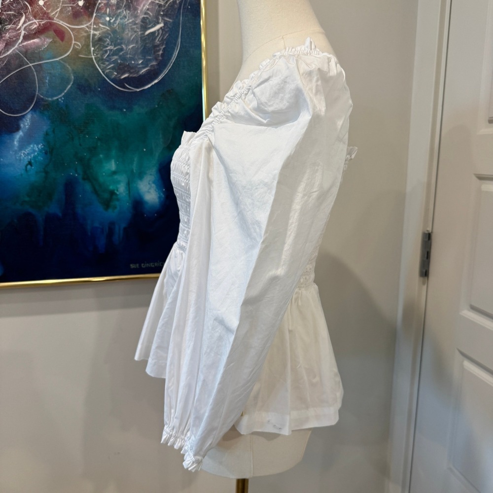 Birds of Paradis by Trovata Alize Blouse White Smocked Puff Sleeve Top XS NEW - Picture 7 of 9